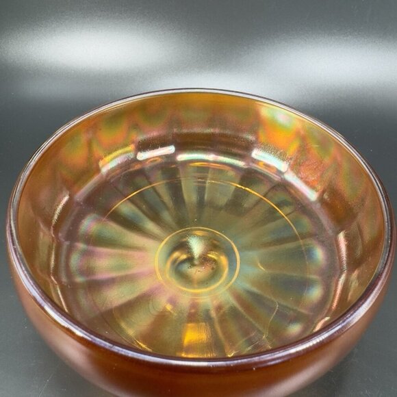 Vintage Carnival Glass Footed Dish Bowl Compote With Iridescent Finish Amber VTG - Picture 7 of 13